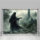Aperturee - Aperturee Grim Reaper in Haunted Graveyard Photography Backdrop Misty Ghost Scene for Fine Art Spooky Halloween Portraits